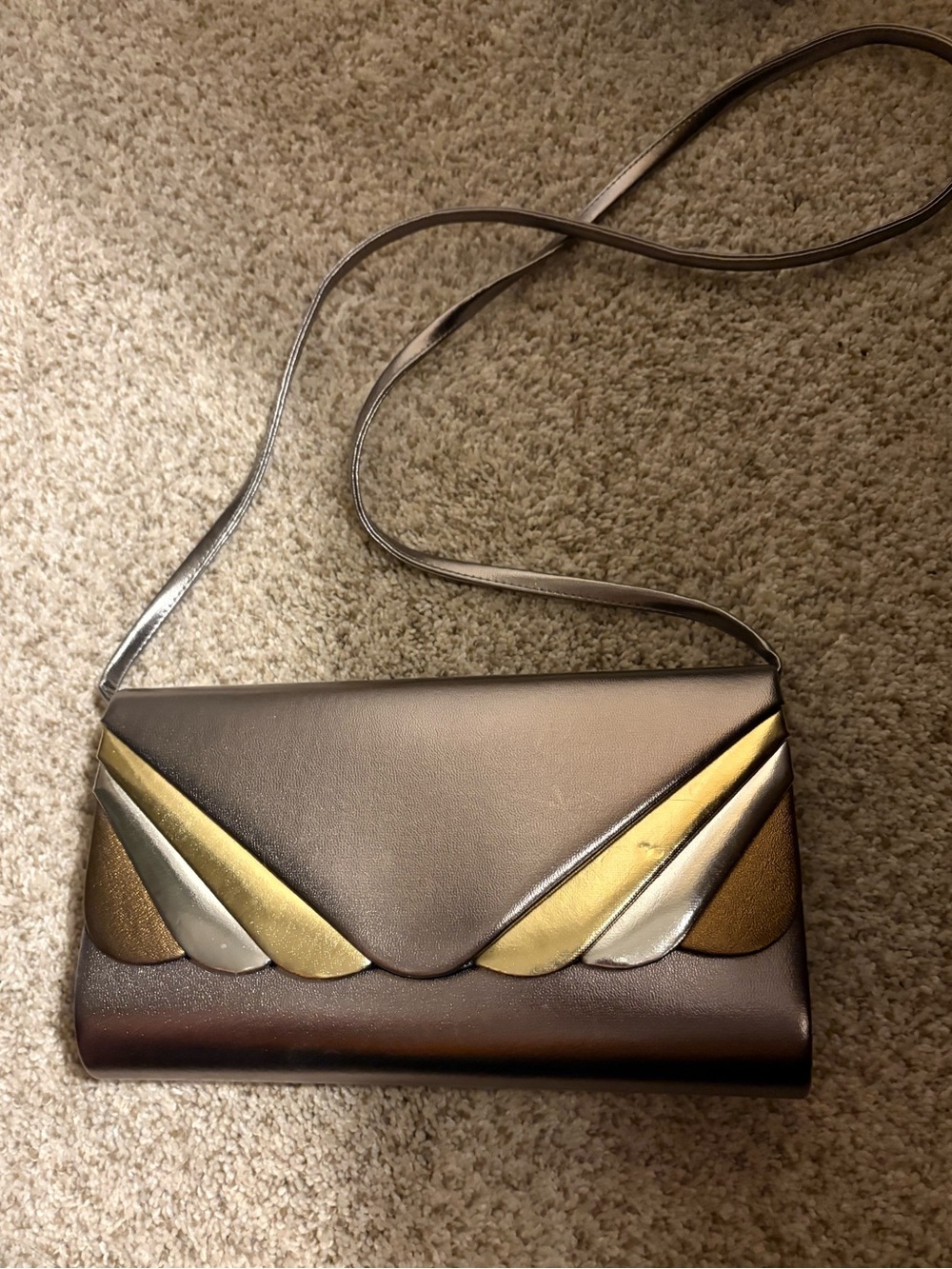 Olga Berg Metallic Clutch/ Crossbody Bag with Strap, Scalloped Edge